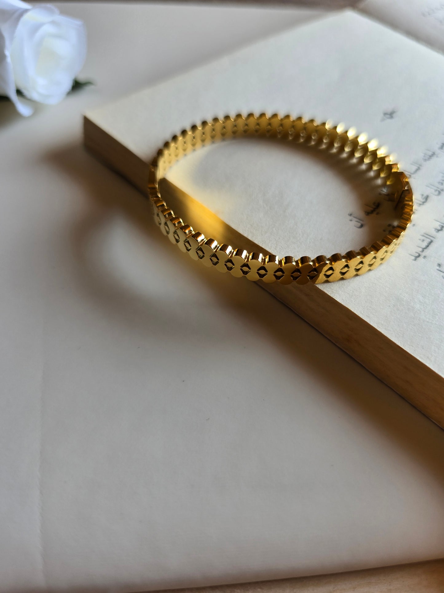 Wide Geometric Design - Gold Plated Stainless Steel Bangle