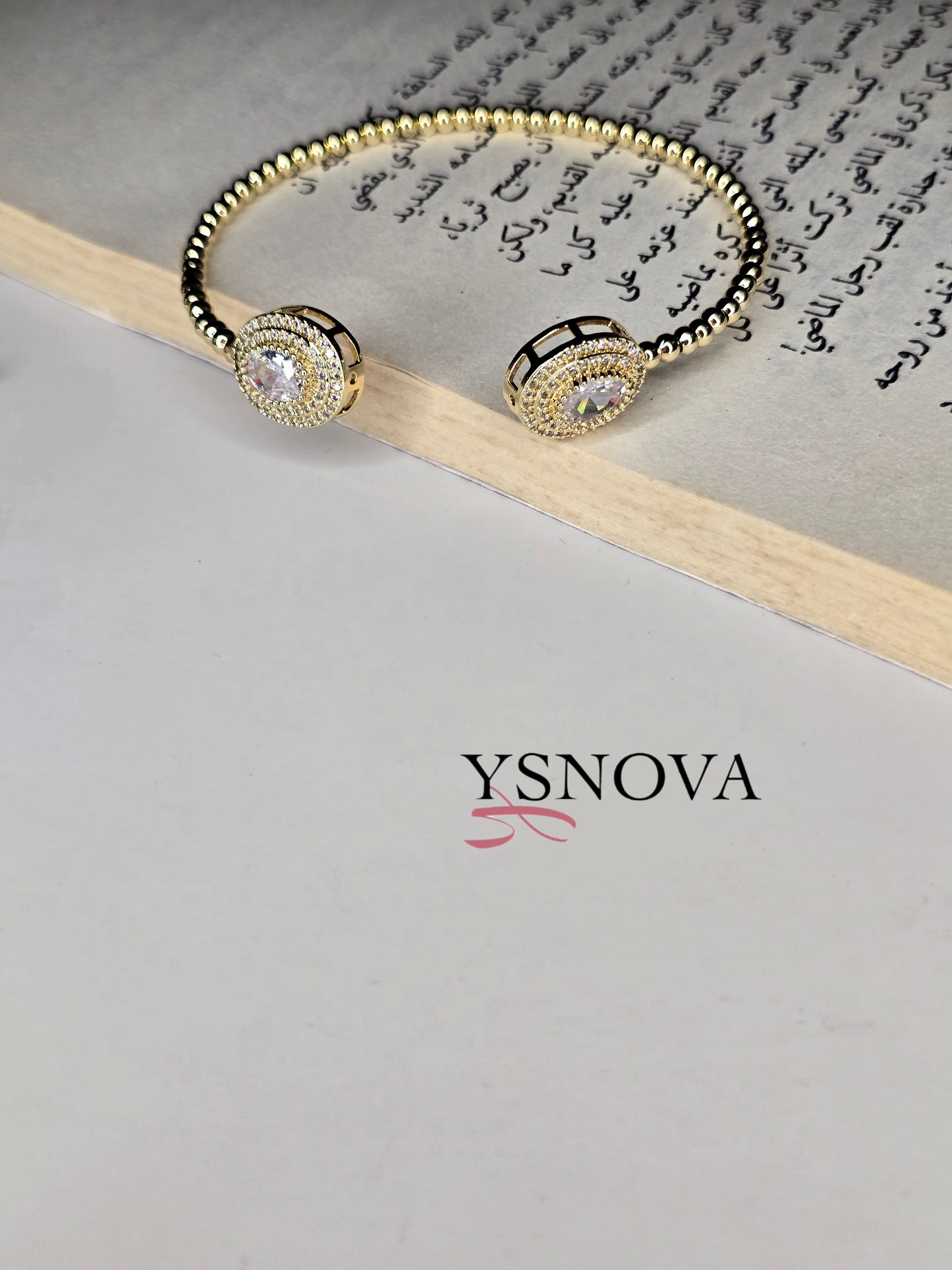 Open Bracelet with Sparkling Zircon Stones – Gold Plated Stainless Steel