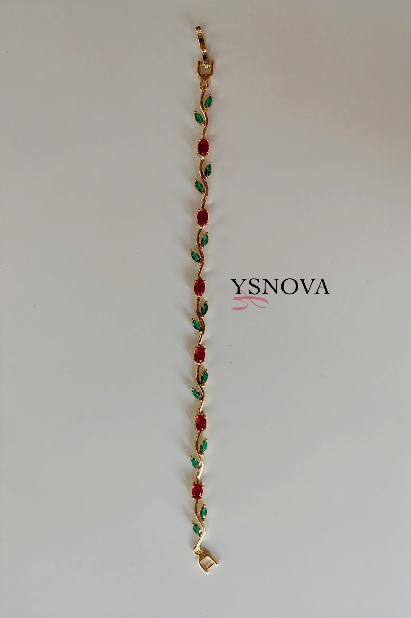 Gold Plated Stainless Steel Tulip Bracelet with Red & Green Zircon Stones