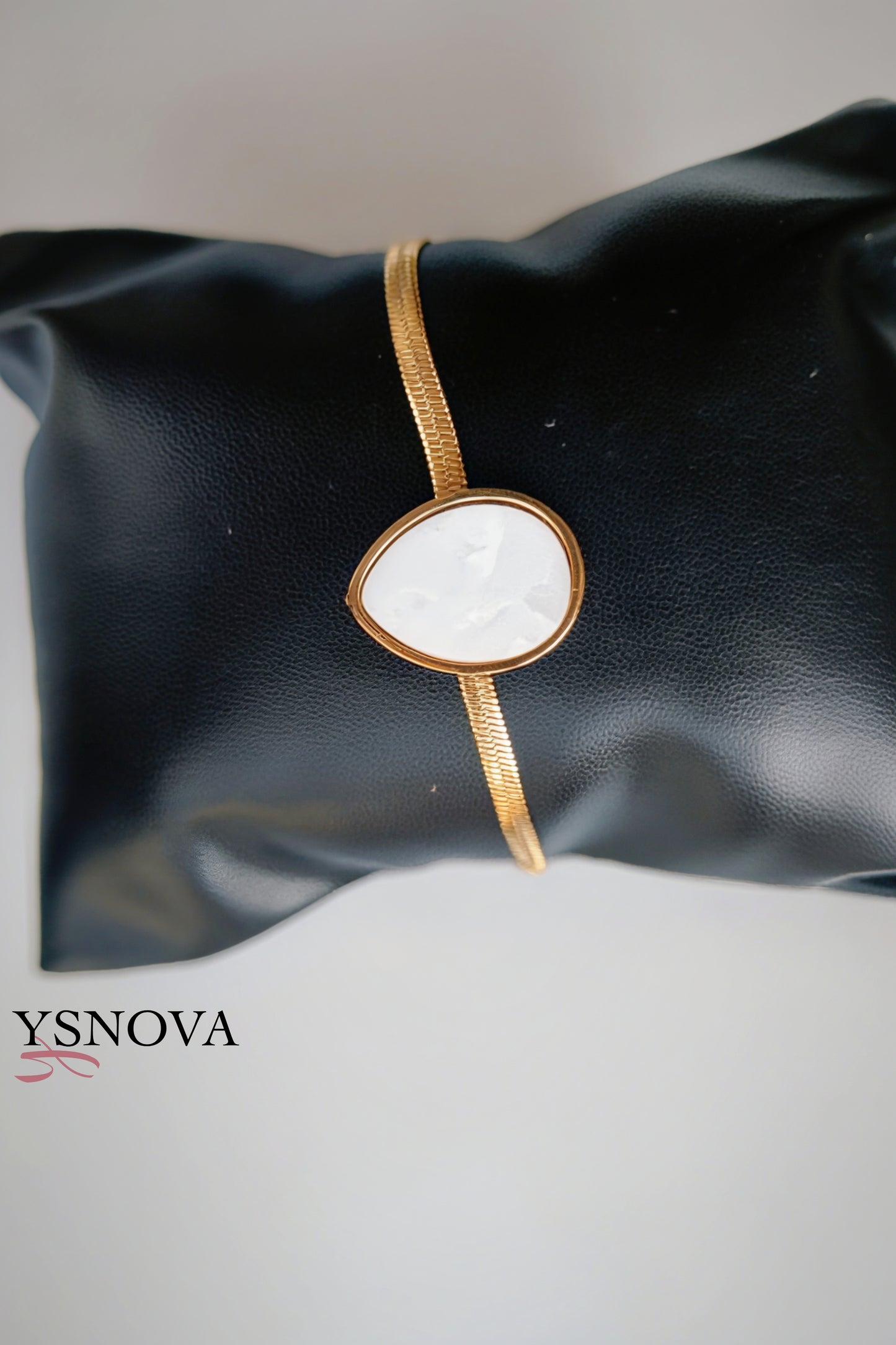 Gold Plated Stainless Steel Women’s Bracelet with Round Stone Design – Available in Black or White