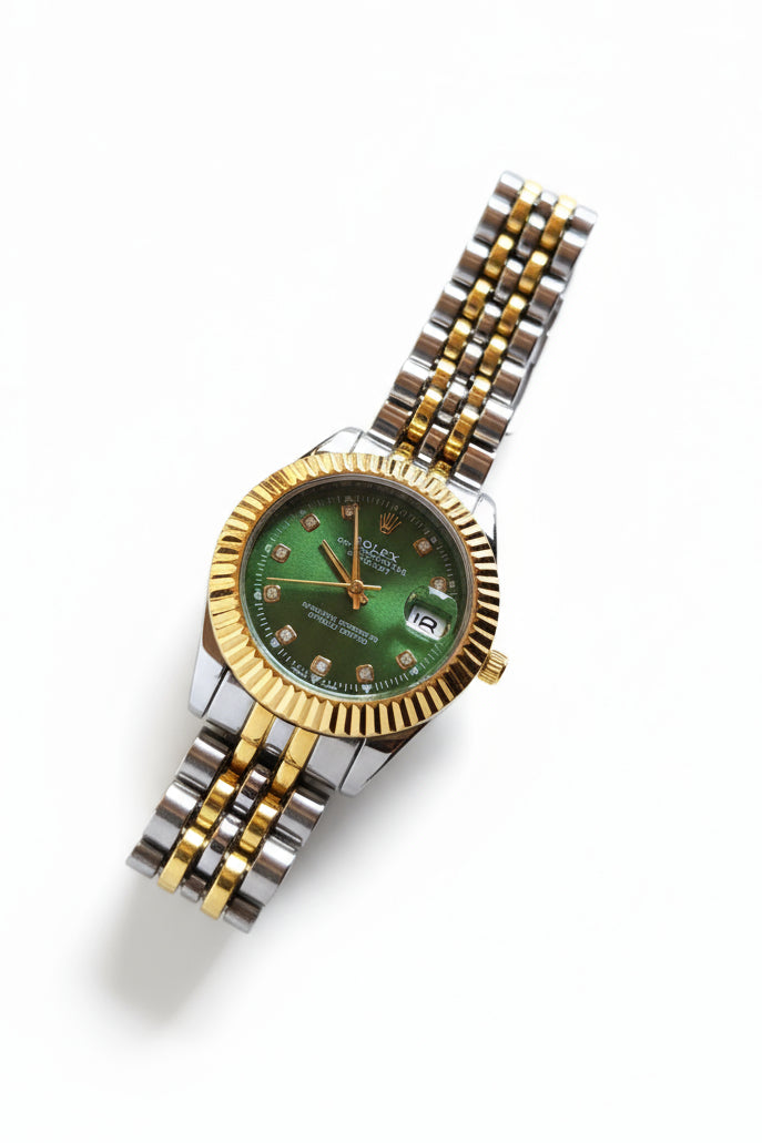 Green Dial with Zircon Markers – Gold & Silver Plated Stainless Steel Watch