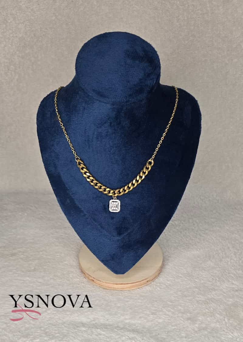 Square Zircon Pendant Necklace – Gold Plated -Stainless Steel