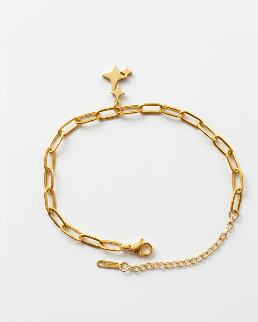 Tulip Design with Pink Zircon Stones – Gold Plated Stainless Steel Bracelet