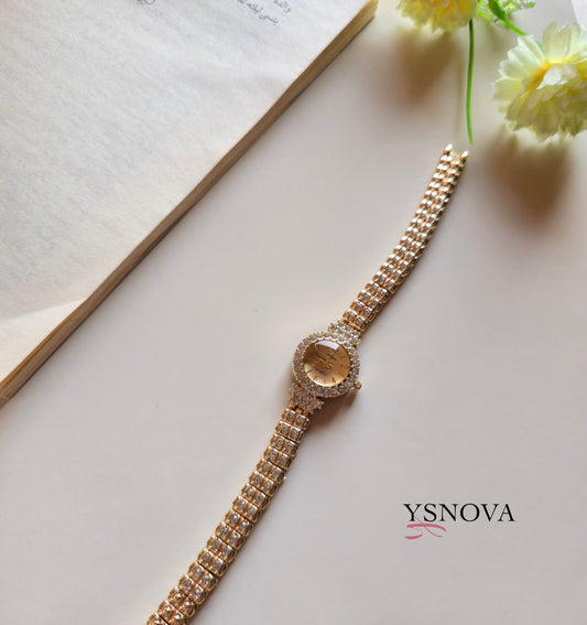Round Zircon Luxury Watch – Gold Plated Stainless Steel