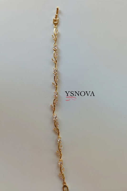 Gold Plated Stainless Steel Tulip Bracelet with Clear Zircon Stones
