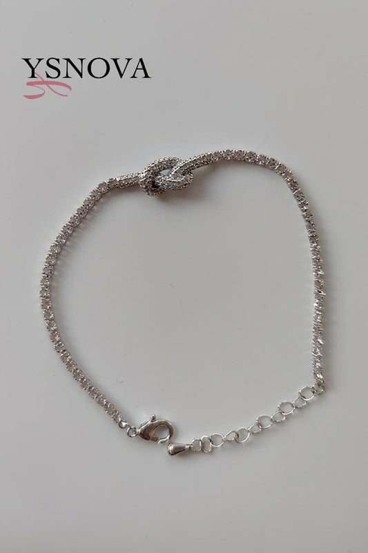 Gold or Silver Plated Stainless Steel Women’s Tennis Bracelet with Zircon Love Knot Design