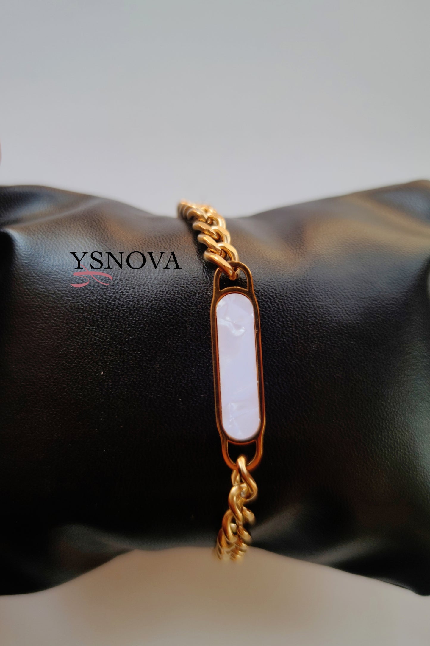 Gold Plated Bracelet with White Rectangular Charm