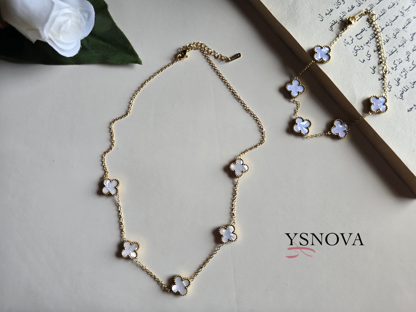 White Clover Set – Van Cleef Inspired Design – Gold Plated Stainless Steel