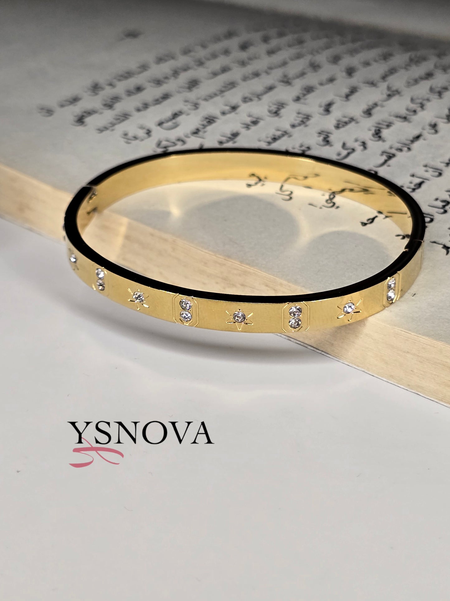 Cartier Inspired Bangle with Zircon Stones – Gold Plated Stainless Steel