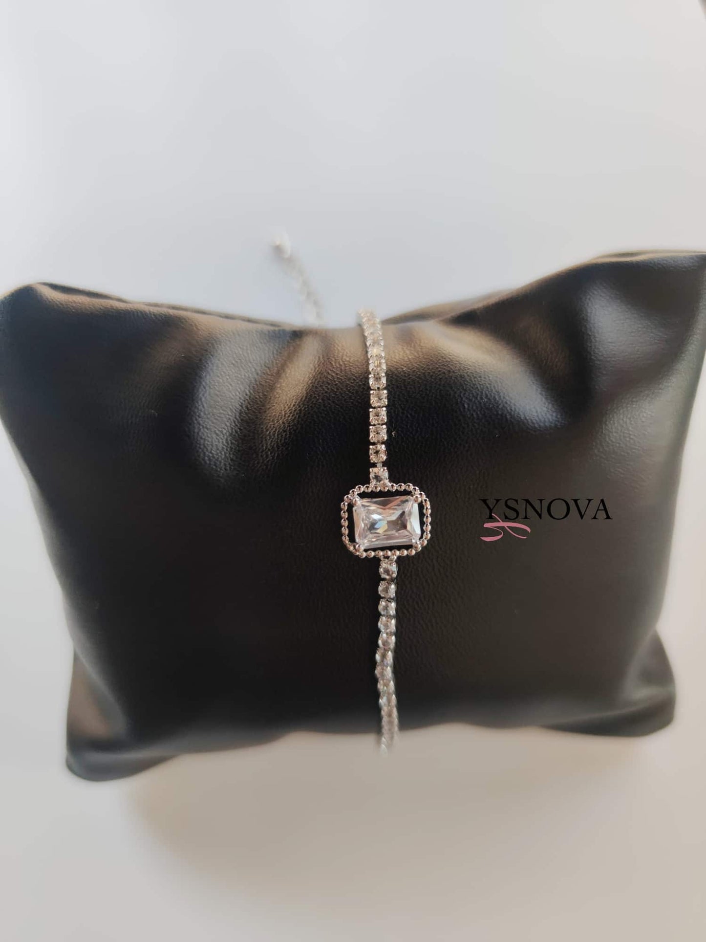 Gold & Silver Tennis Bracelet with Square Zircon Stones