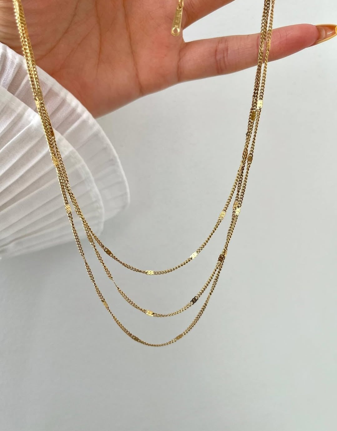 Triple Layer Gold Stainless Steel Necklace - Elegant & Waterproof Design