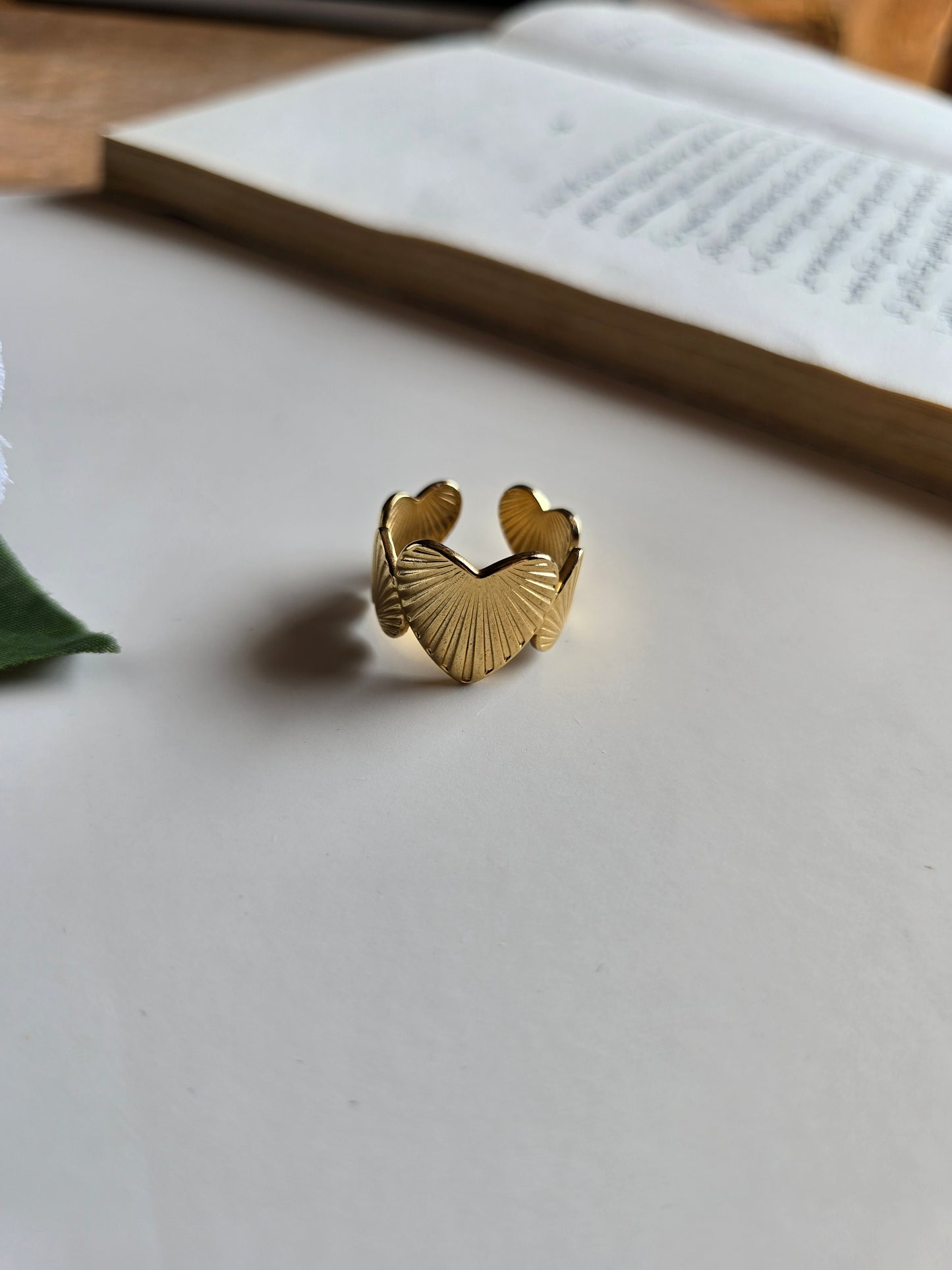 Heart Inspired Design – Gold Plated Stainless Steel Ring (Free Size)