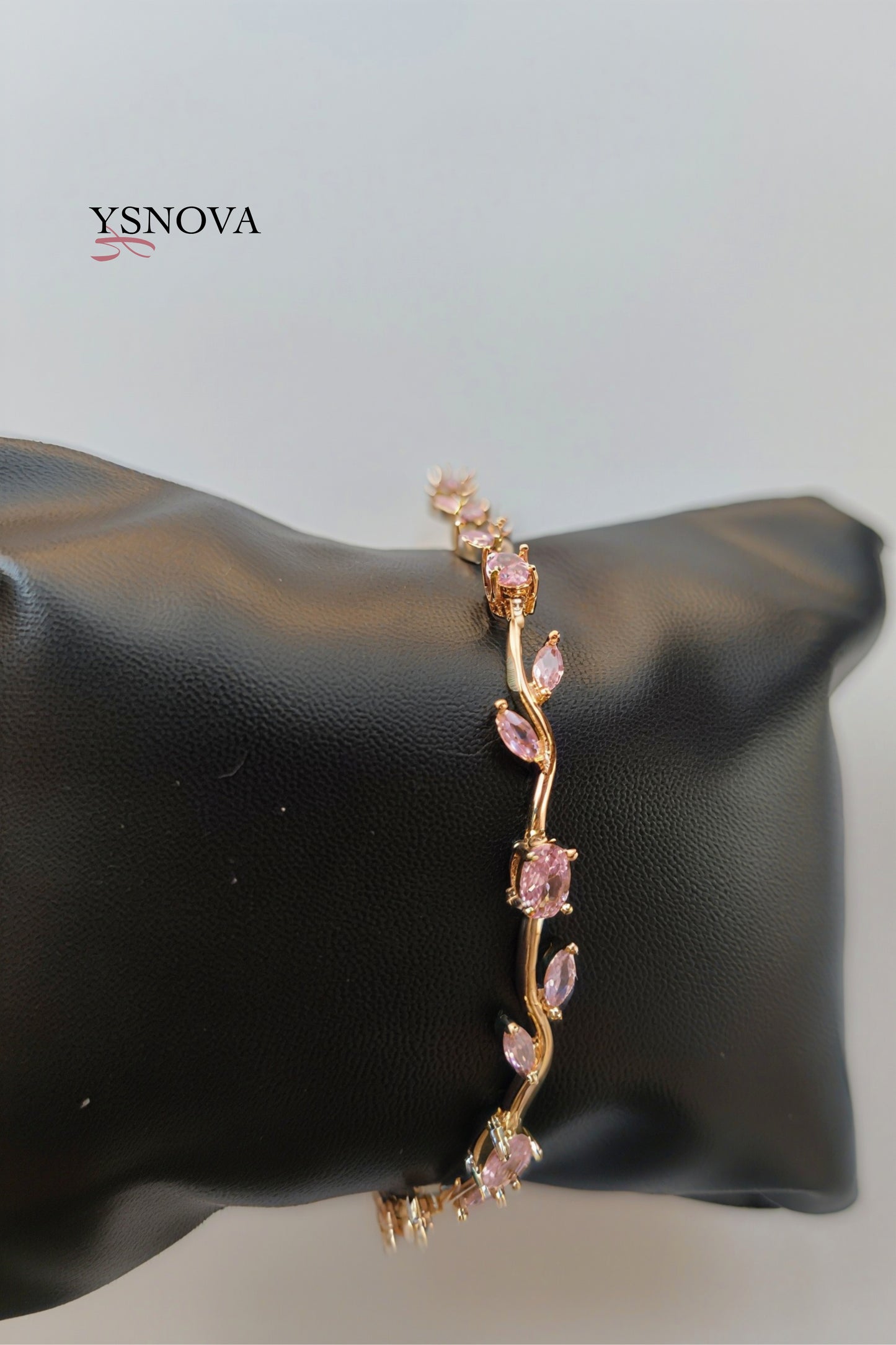 Women’s Bracelet - Tulip Design with Pink Zircon Stones - Gold Plated Stainless Steel