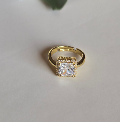 7 Elegant Designs - Gold Plated Stainless Steel Solitaire Rings with Zircon Stones (Free Size)