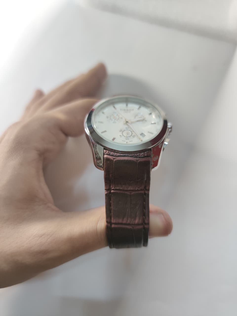 Brown Leather white Dial