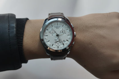 Brown Leather white Dial