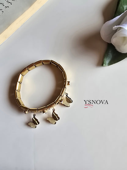 Flexible Bracelet with Dangling Butterfly Charms - Stainless Steel