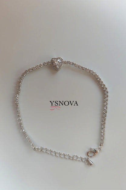 Gold or Silver Plated Stainless Steel Women’s Tennis Bracelet with Zircon Heart Charm