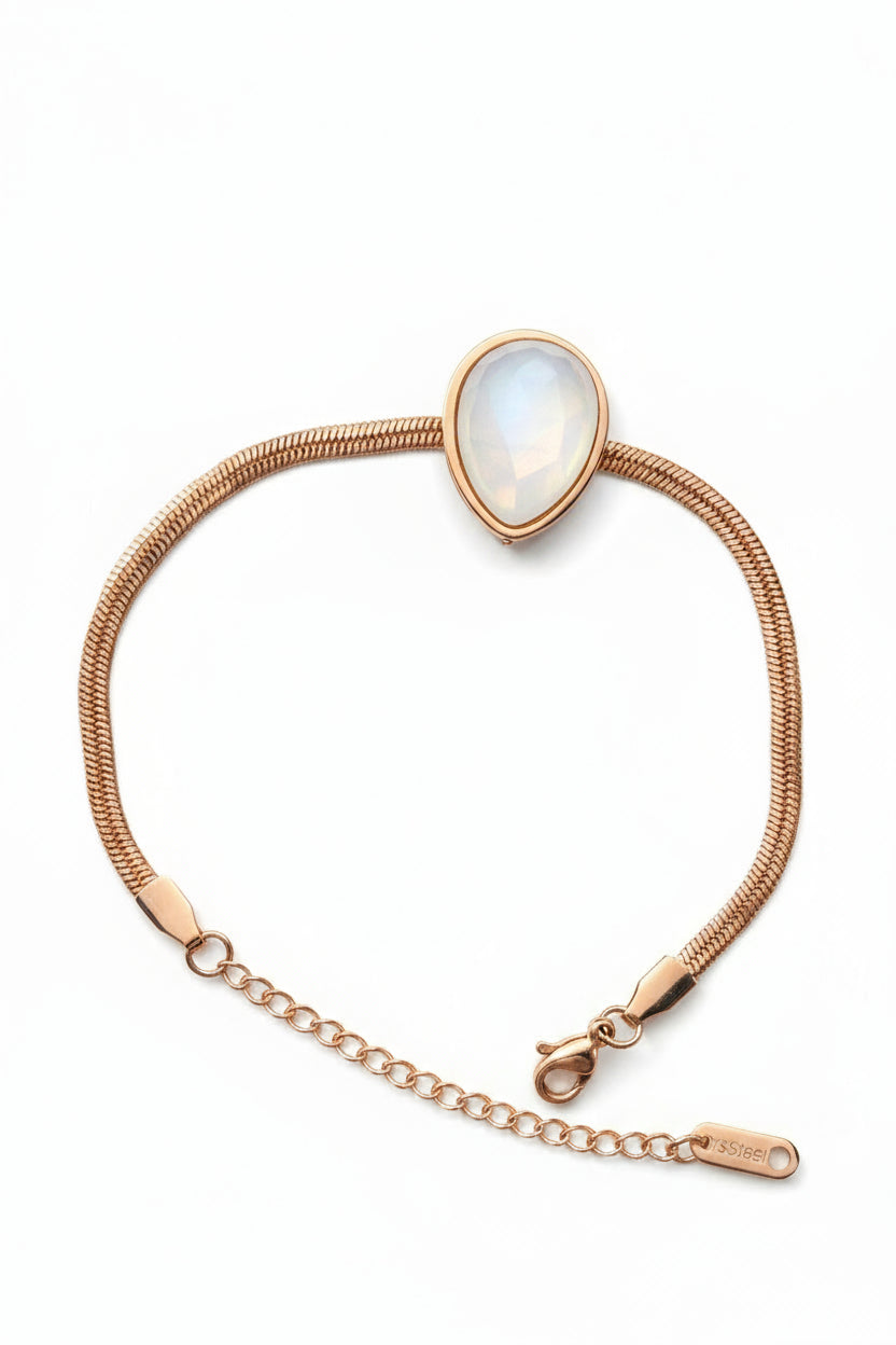 Gold Plated Stainless Steel Women’s Bracelet with Round Stone Design – Available in Black or White