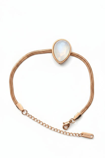 Gold Plated Stainless Steel Women’s Bracelet with Round Stone Design – Available in Black or White