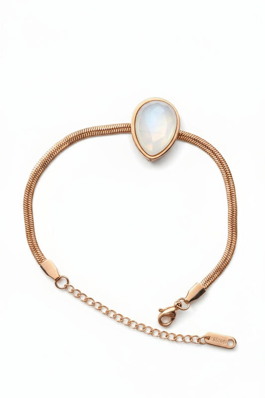 Gold Plated Stainless Steel Women’s Bracelet with Round Stone Design – Available in Black or White