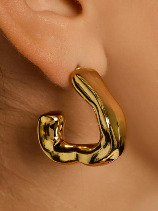 Gold C-chaped hoop earrings