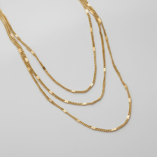Triple Layer Gold Stainless Steel Necklace - Elegant & Waterproof Design