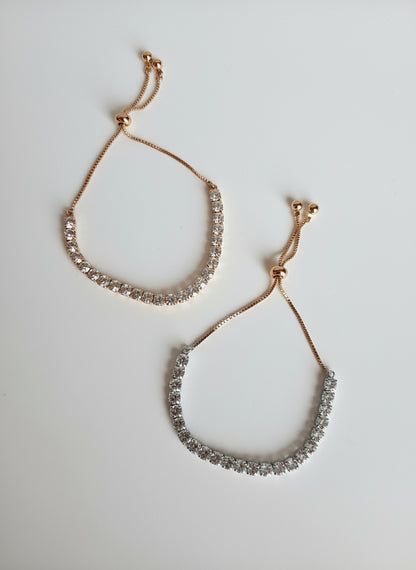 Gold or Silver Plated Stainless Steel Women’s Classic Tennis Bracelet with Zircon Stones