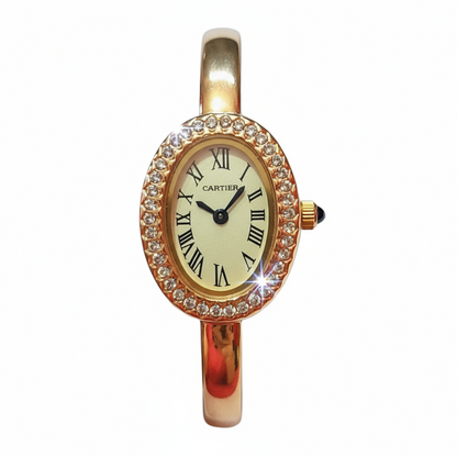 Gold-plated women’s bangle watch with zircon stones – Cartier inspired elegant design by YSNOVA