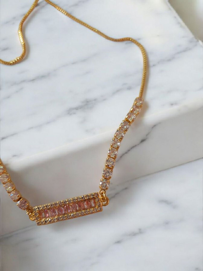 Gold-Plated Adjustable Bracelet with Pink & White Zircon Stones – Luxury Sparkle Design