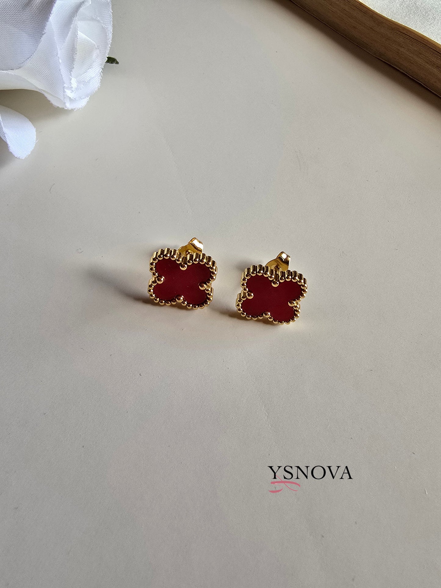 Red Clover Set – Van Cleef Inspired Design – Gold Plated Stainless Steel