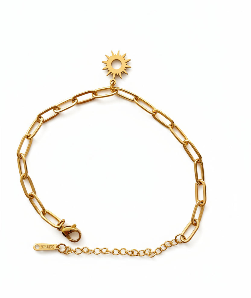 Gold Plated Stainless Steel Bracelet with Sun Charm