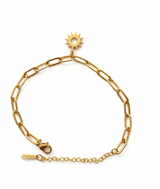 Gold Plated Stainless Steel Bracelet with Sun Charm