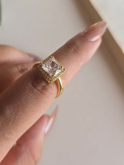 7 Elegant Designs - Gold Plated Stainless Steel Solitaire Rings with Zircon Stones (Free Size)