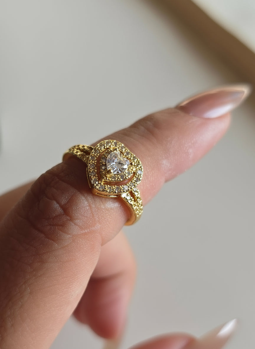 7 Elegant Designs - Gold Plated Stainless Steel Solitaire Rings with Zircon Stones (Free Size)