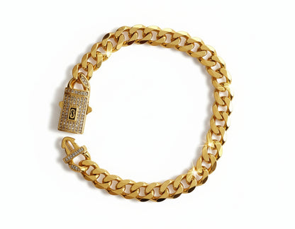 Gold Plated Stainless Steel Monaco Bracelet with Zircon Rectangular Centerpiece