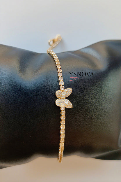Gold or Silver Plated Stainless Steel Tennis Bracelet with Zircon Butterfly Charm