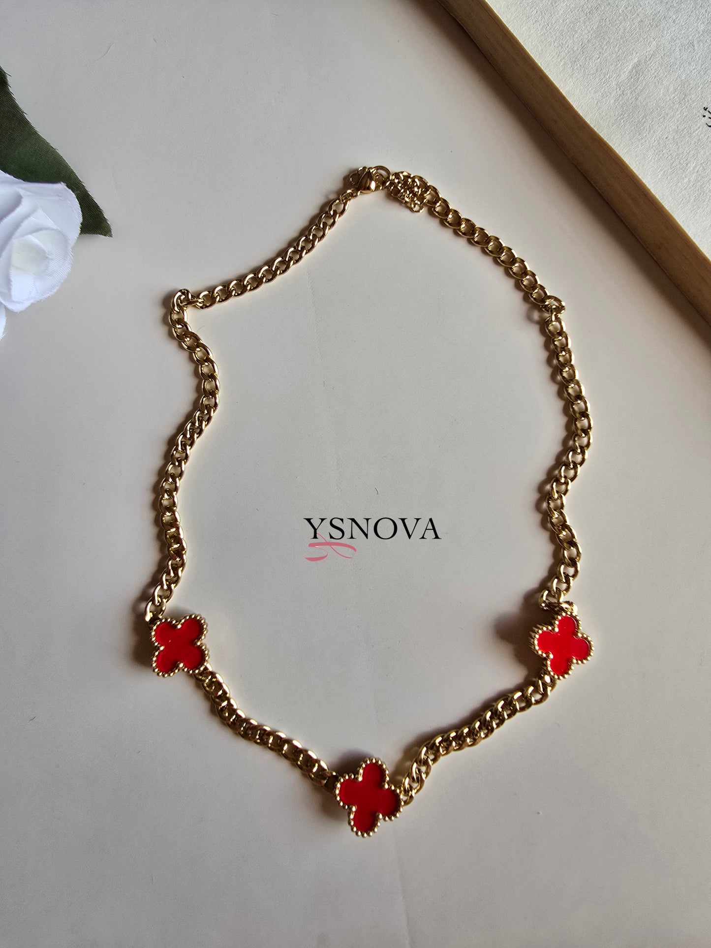 Red Clover Set – Van Cleef Inspired Design – Gold Plated Stainless Steel