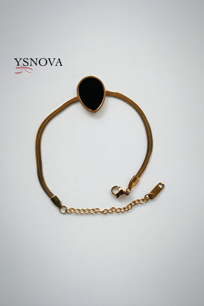 Gold Plated Stainless Steel Women’s Bracelet with Round Stone Design – Available in Black or White