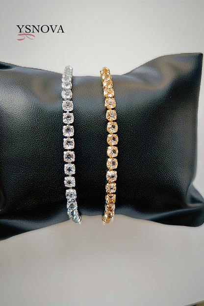 Gold or Silver Plated Stainless Steel Women’s Classic Tennis Bracelet with Zircon Stones