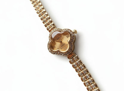 Clover Design with Zircon Stones – Gold Plated Stainless Steel Watch Inspired by Van Cleef & Arpels