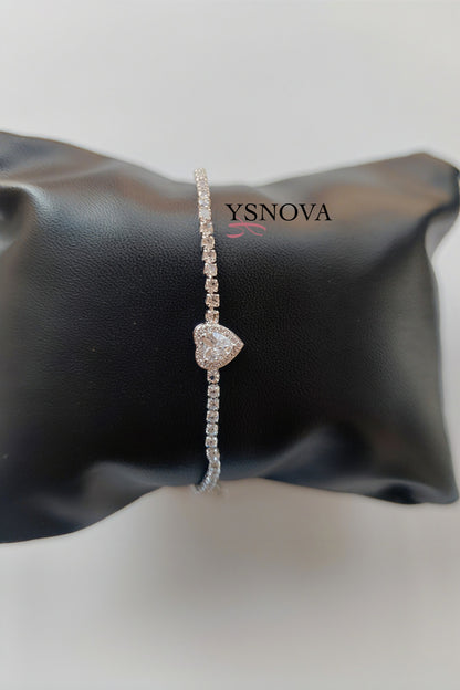 Gold or Silver Plated Stainless Steel Women’s Tennis Bracelet with Zircon Heart Charm