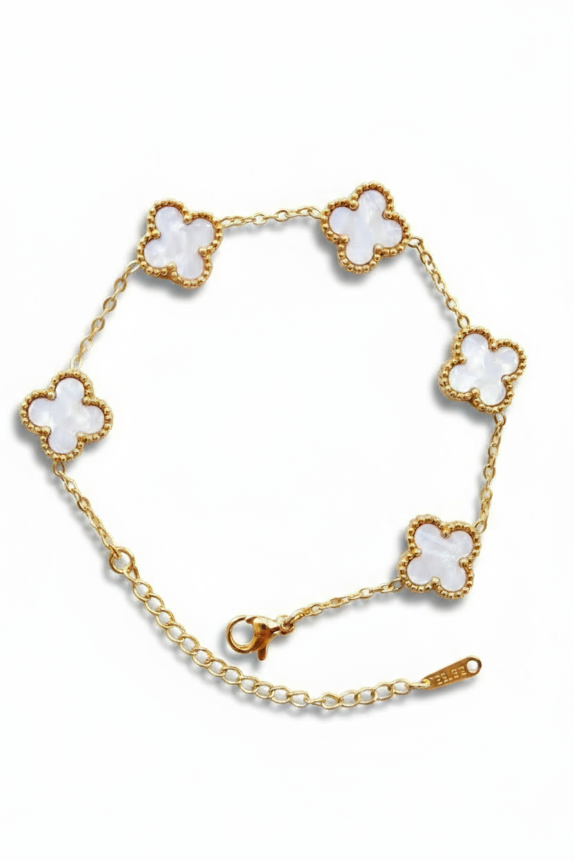 انسيال كلوفر ستانلس ستيل مطلي بالذهب أبيض