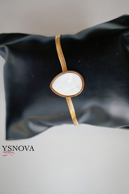 Gold Plated Stainless Steel Women’s Bracelet with Round Stone Design – Available in Black or White