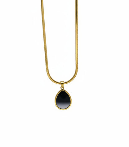 Oval Stone Pendant Necklace (Black or White) – Gold Plated Stainless Steel