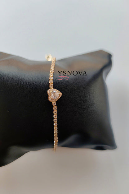 Gold or Silver Plated Stainless Steel Women’s Tennis Bracelet with Zircon Heart Charm