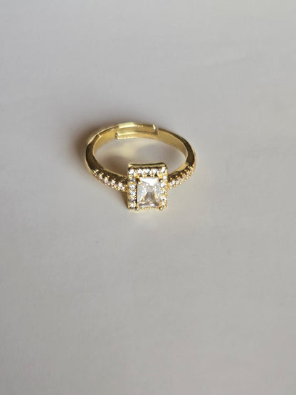 7 Elegant Designs - Gold Plated Stainless Steel Solitaire Rings with Zircon Stones (Free Size)