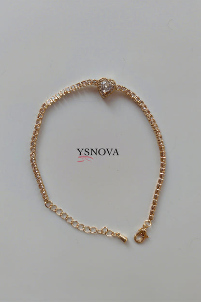 Gold or Silver Plated Stainless Steel Women’s Tennis Bracelet with Zircon Heart Charm