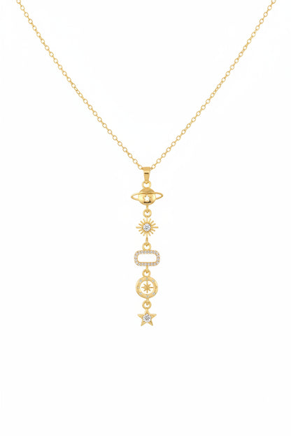 Planet drop necklace featuring multiple charms.