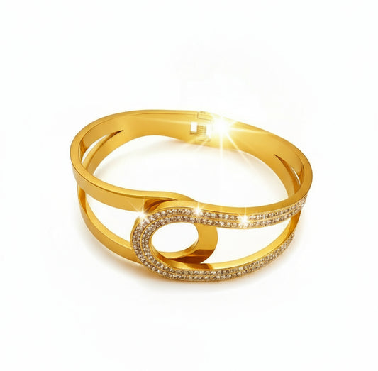 Zircon Swirl Design - Gold Plated Stainless Steel Cuff Bracelet
